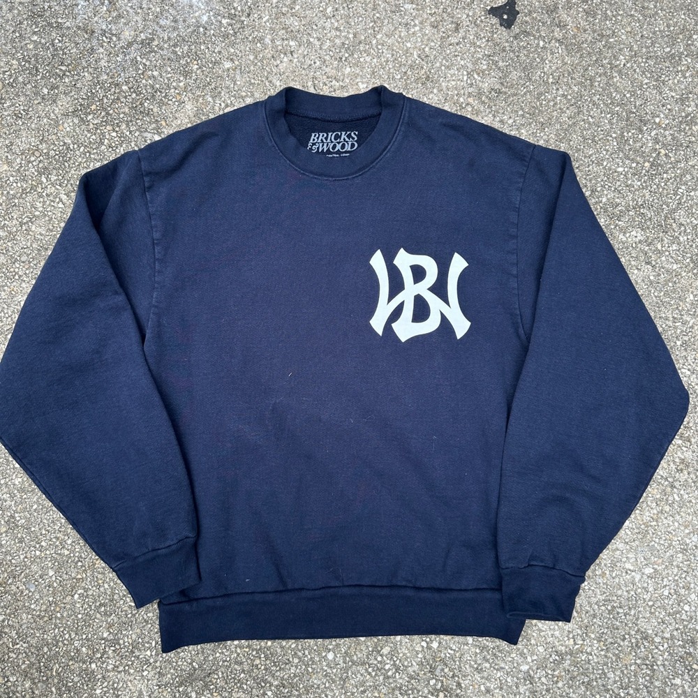Bricks & Wood Navy Blue Logo Crewneck Sweatshirt South Central Company Small